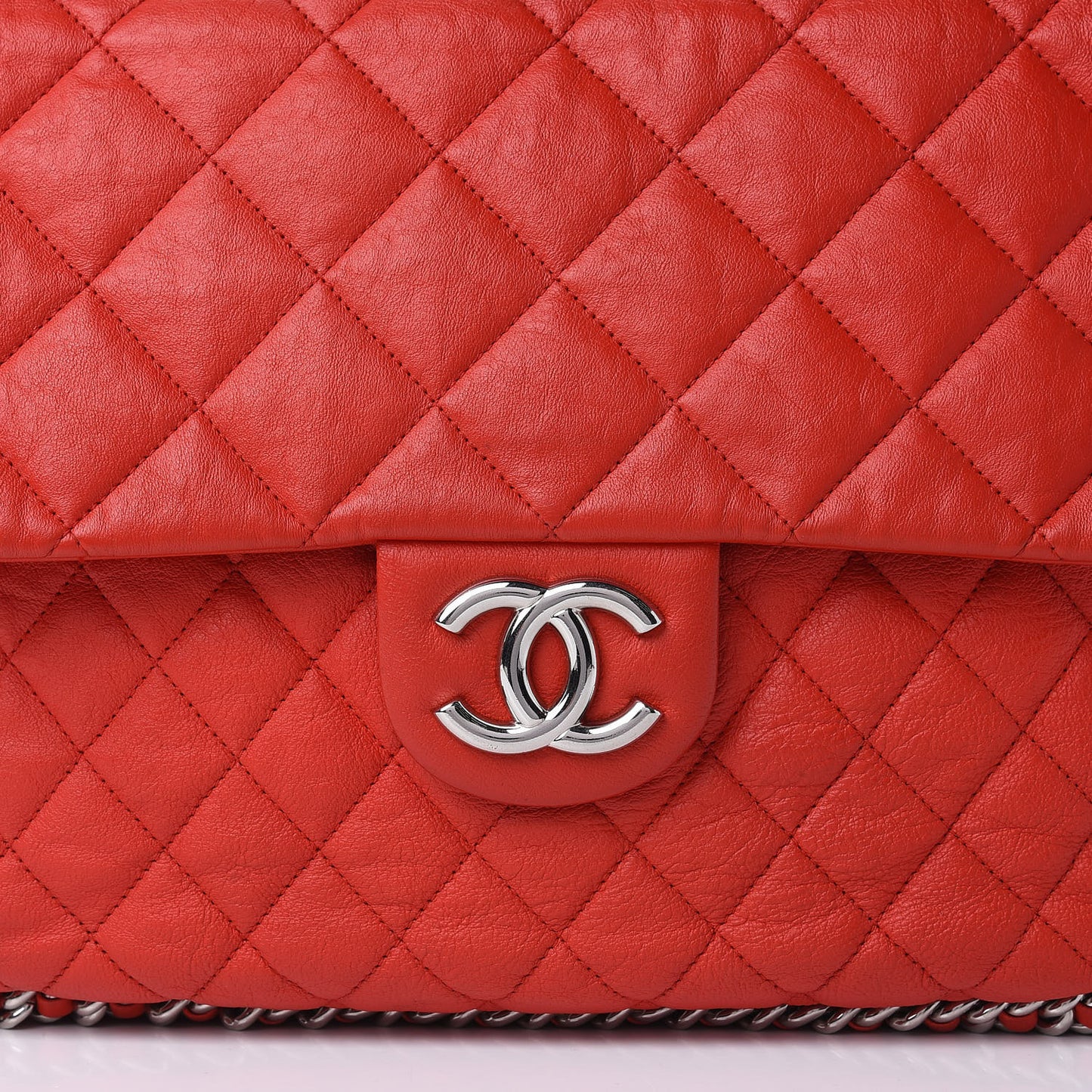 Washed Lambskin Quilted Maxi Chain Around Flap Red