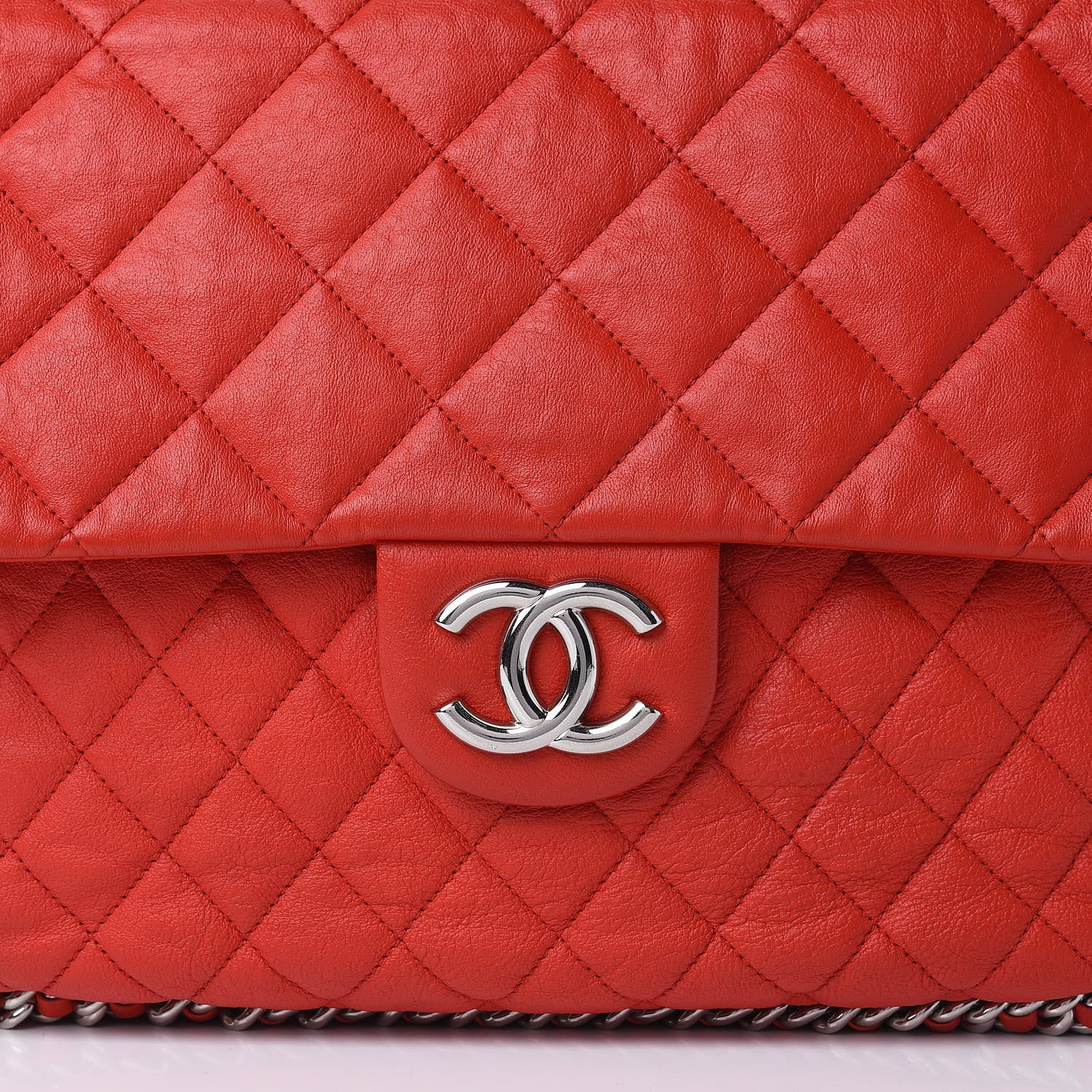 Chanel Washed Lambskin Quilted Maxi Chain Around Flap Red 10 of 12