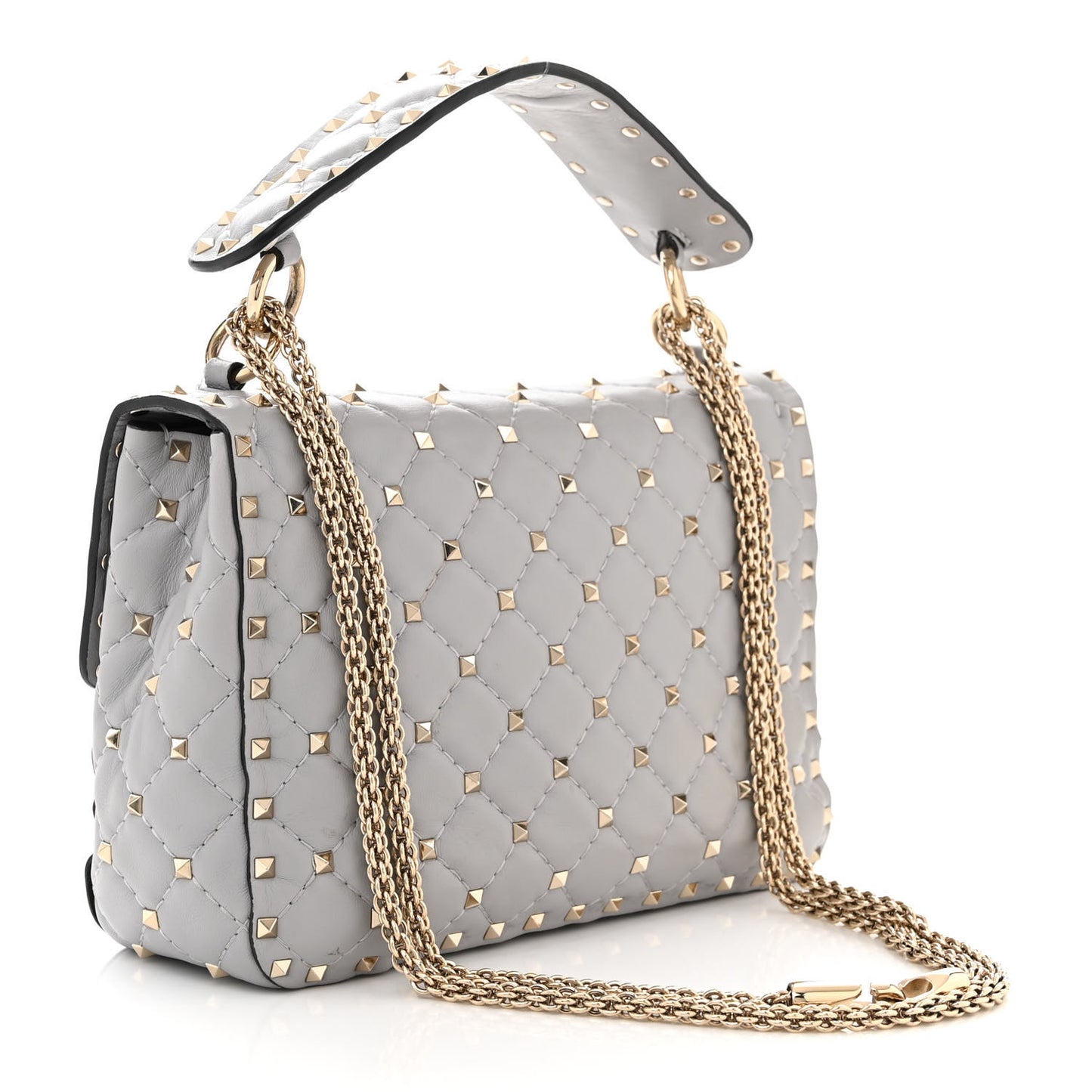 Lambskin Medium Rockstud Spike Shoulder Bag Pastel Grey