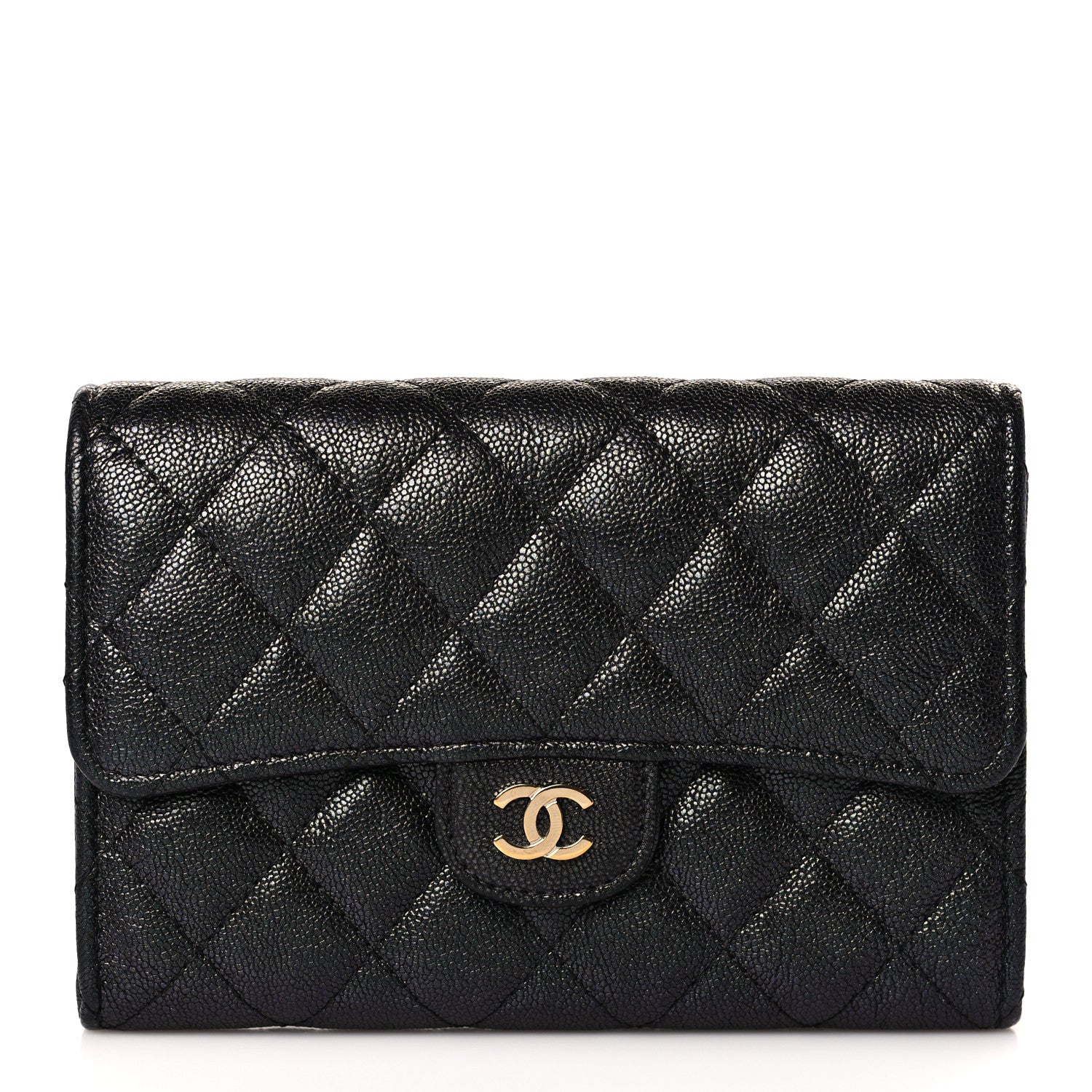 Chanel Iridescent Caviar Quilted Large Gusset Flap Wallet Black 1 of 9