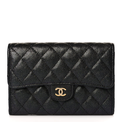 Chanel Iridescent Caviar Quilted Large Gusset Flap Wallet Black 1 of 9