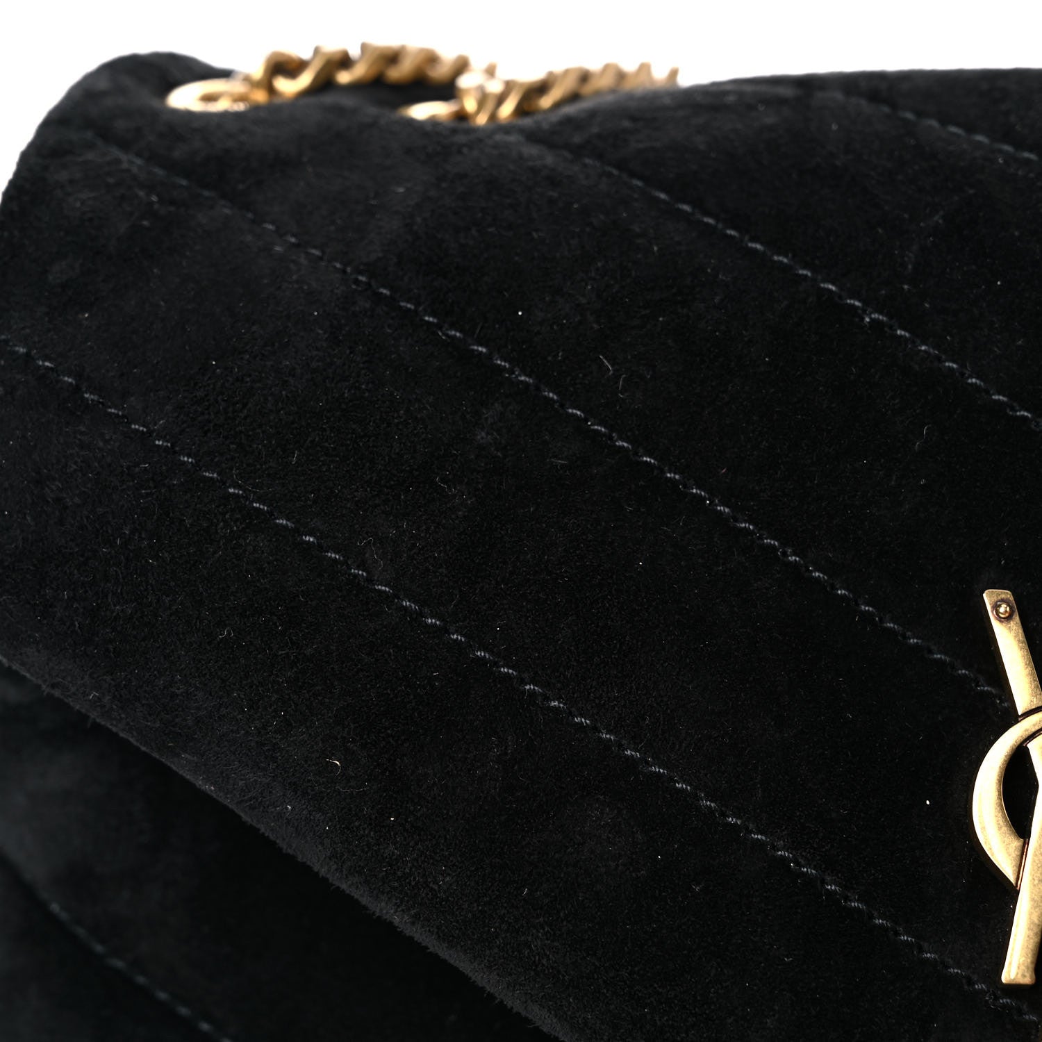 Saint Laurent Suede Calfskin Y Quilted Monogram Small Loulou Chain Satchel Black 14 of 14