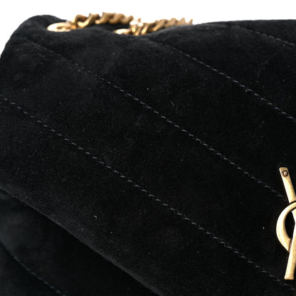 Saint Laurent Suede Calfskin Y Quilted Monogram Small Loulou Chain Satchel Black 14 of 14