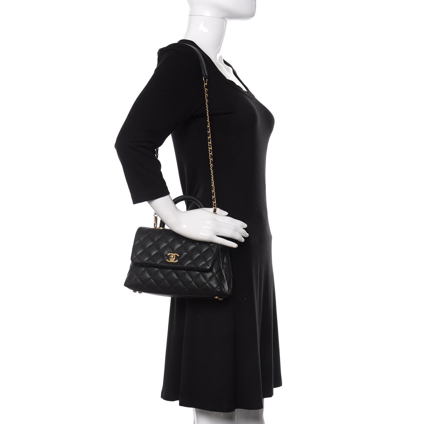 Caviar Quilted Mini Coco Handle Flap Black