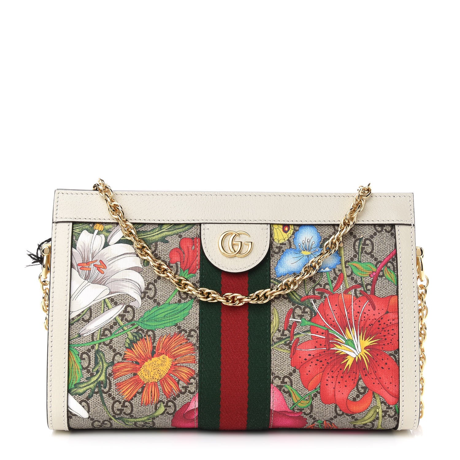 Gucci GG Supreme Monogram Flora Web Small Ophidia Chain Shoulder Bag White 1 of 10