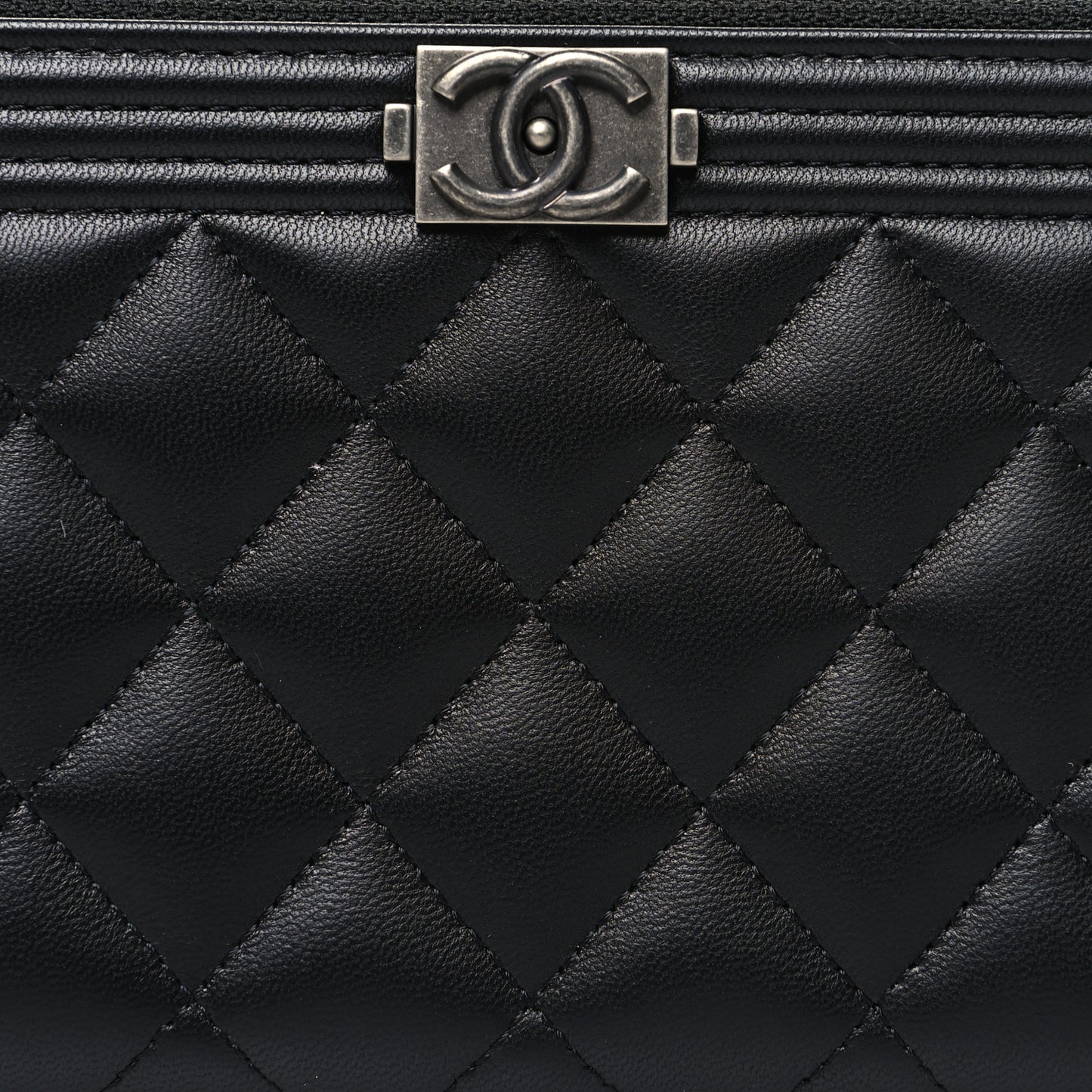 Lambskin Quilted Boy Zip Around Wallet Black