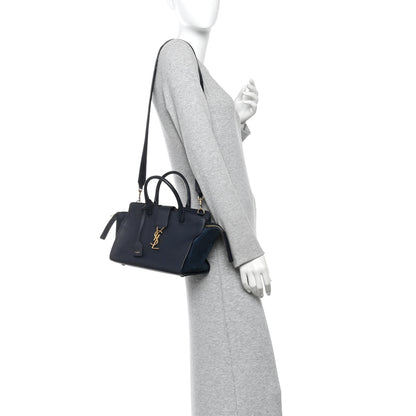 Saint Laurent Calfskin Suede Small Monogram Downtown Cabas Navy Blue 2 of 9