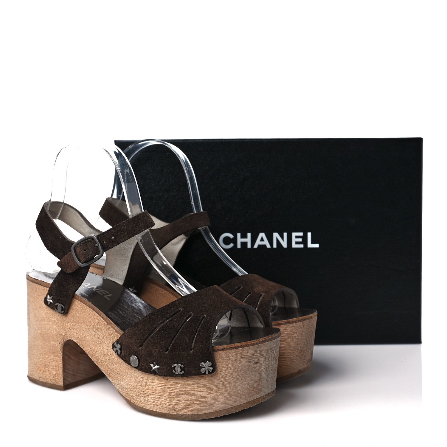 Chanel Suede Wooden Studded Platform Sandals 37 Brown 11 of 11
