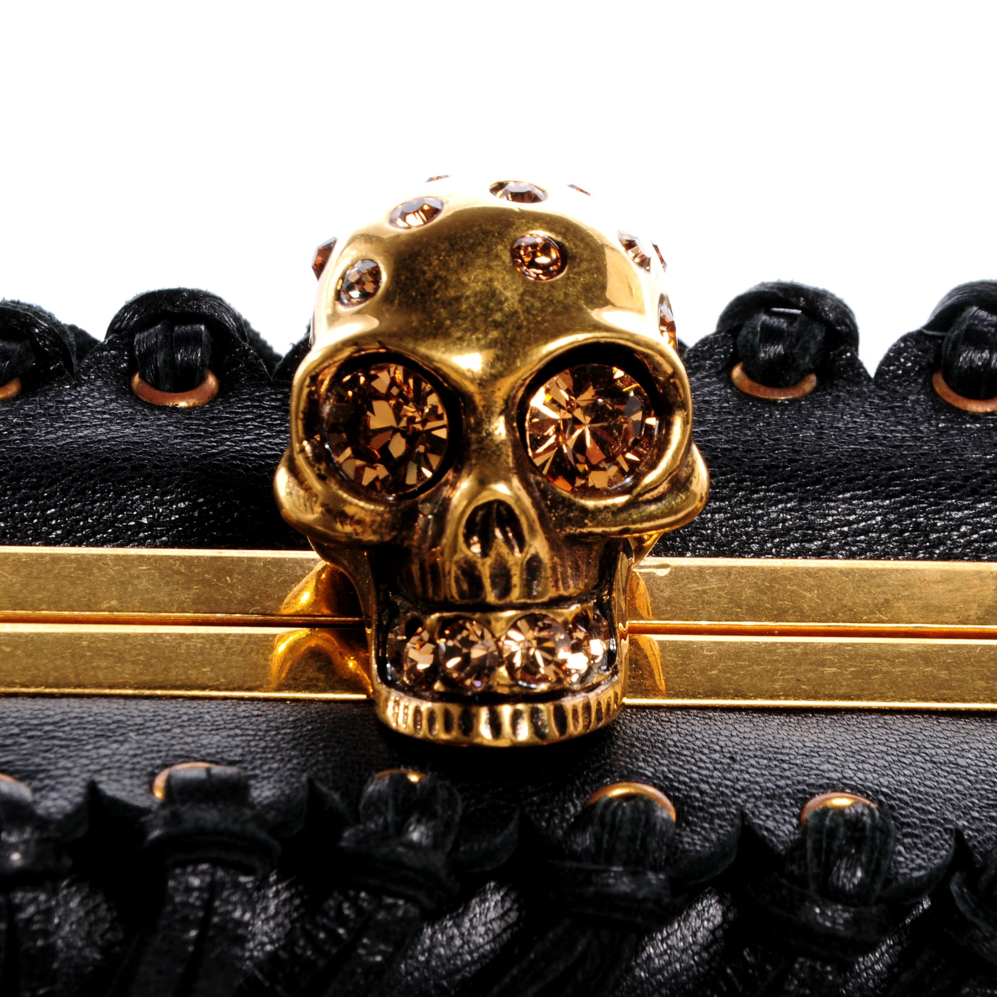 Alexander McQueen Leather Fringe Crystal Skull Box Clutch Black 8 of 10