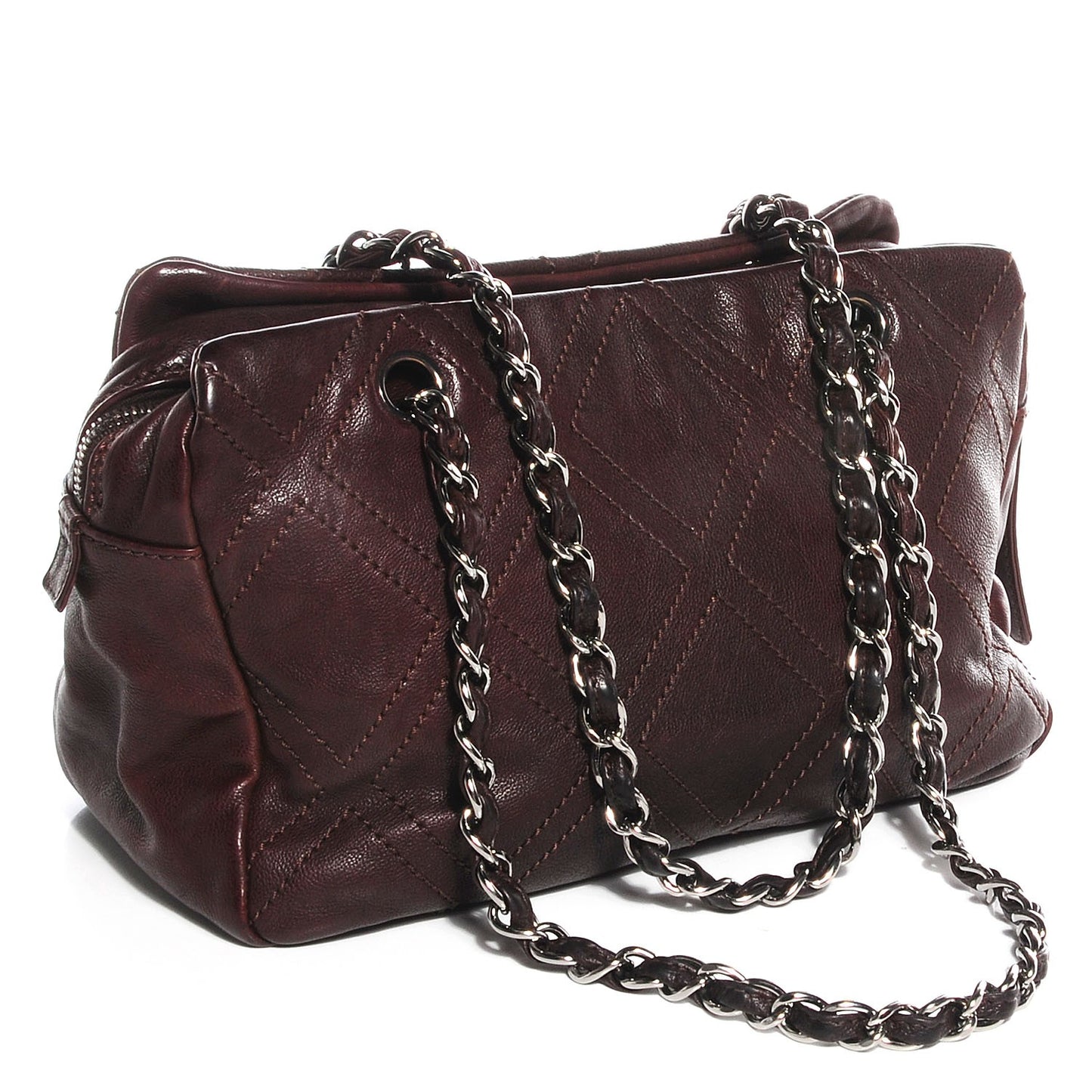 Calfskin Diamond Stitch Small Tote Brown