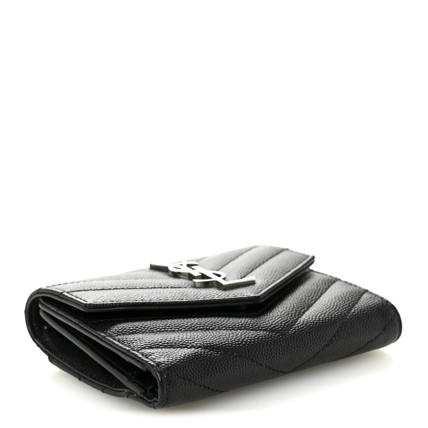 Grain De Poudre Matelasse Chevron Monogram Compact Tri Fold Wallet Black