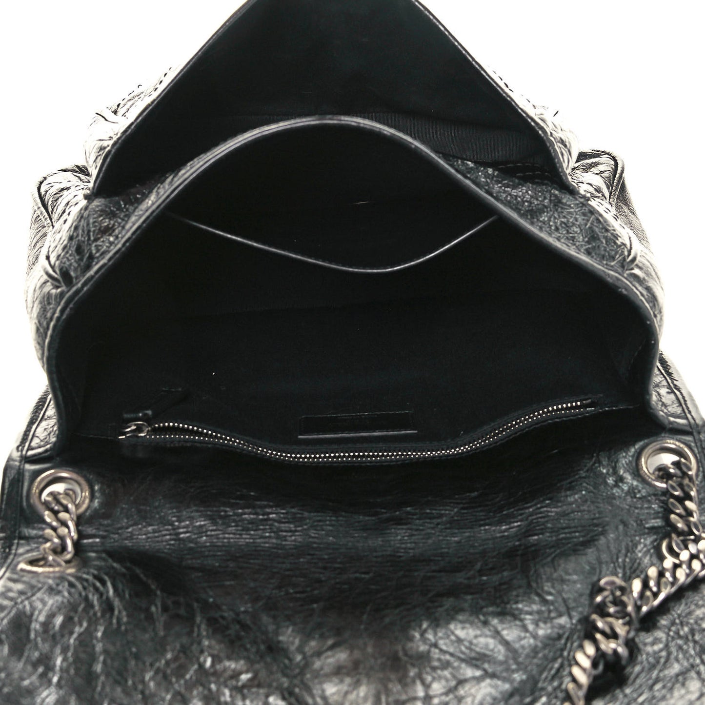 Crinkled Calfskin Matelasse Monogram Medium Niki Chain Satchel Black
