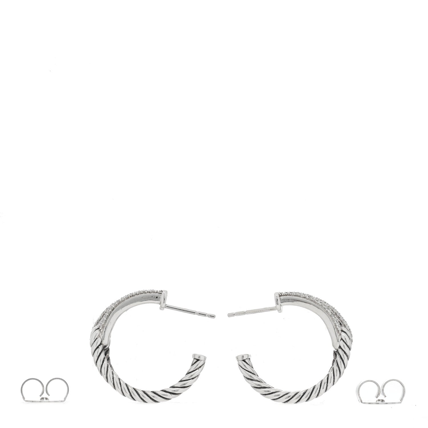 David Yurman Sterling Silver Diamond Single Loop Labyrinth Hoop Earrings 3 of 4