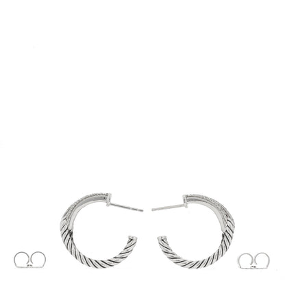 David Yurman Sterling Silver Diamond Single Loop Labyrinth Hoop Earrings 3 of 4
