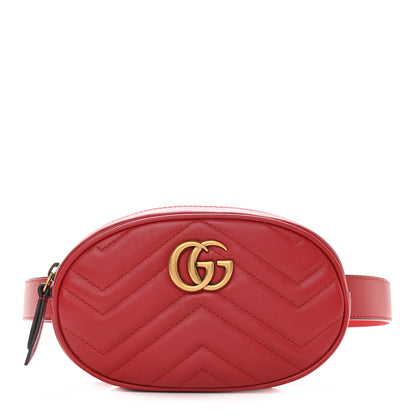 Gucci Calfskin Matelasse GG Marmont Belt Bag 85 34 Hibiscus Red 1 of 9