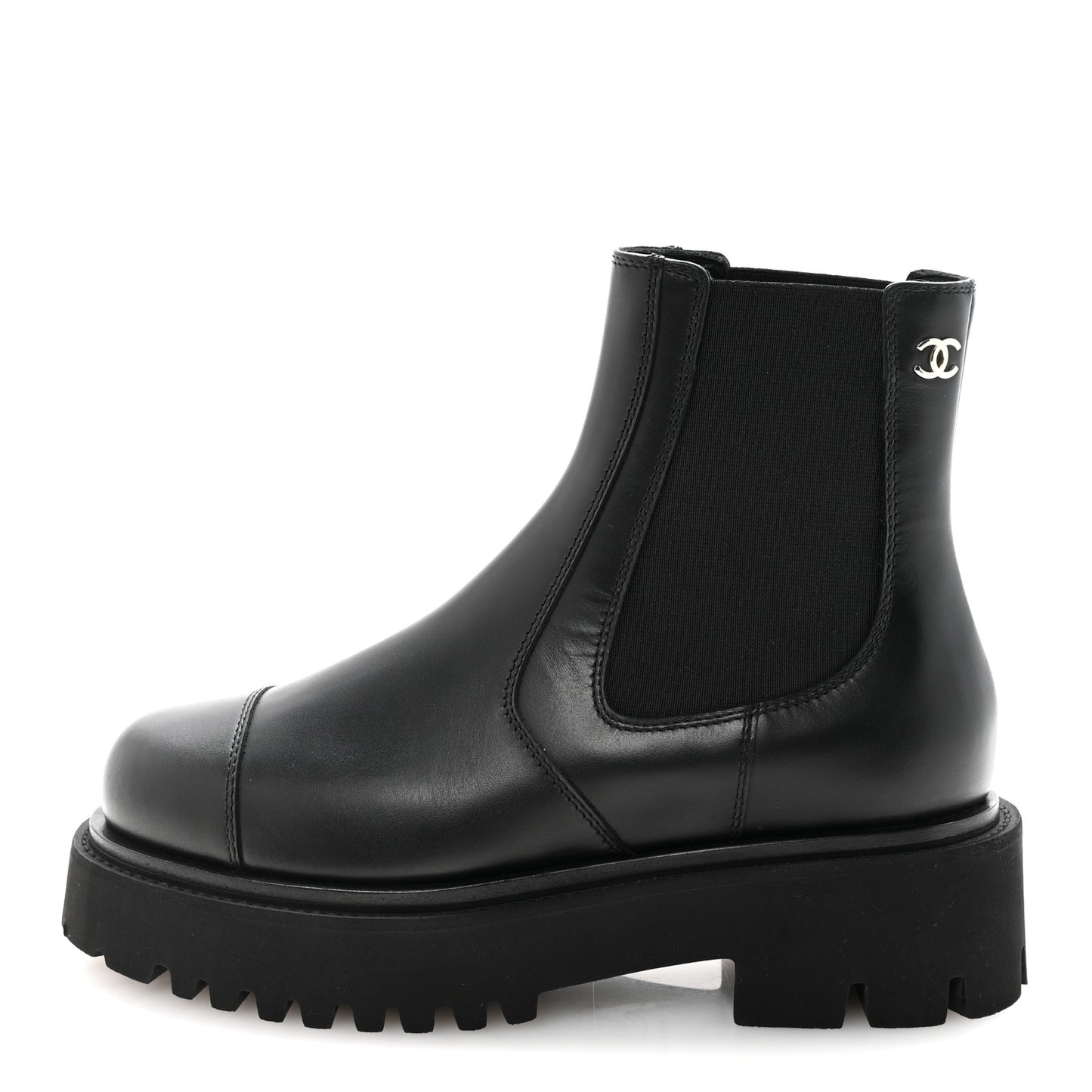 Calfskin Cap Toe CC Short Boots 36 Black