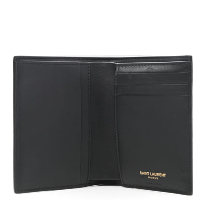 Saint Laurent Calfskin Crocodile Embossed Tiny Monogram Credit Card Wallet Black 5 of 7