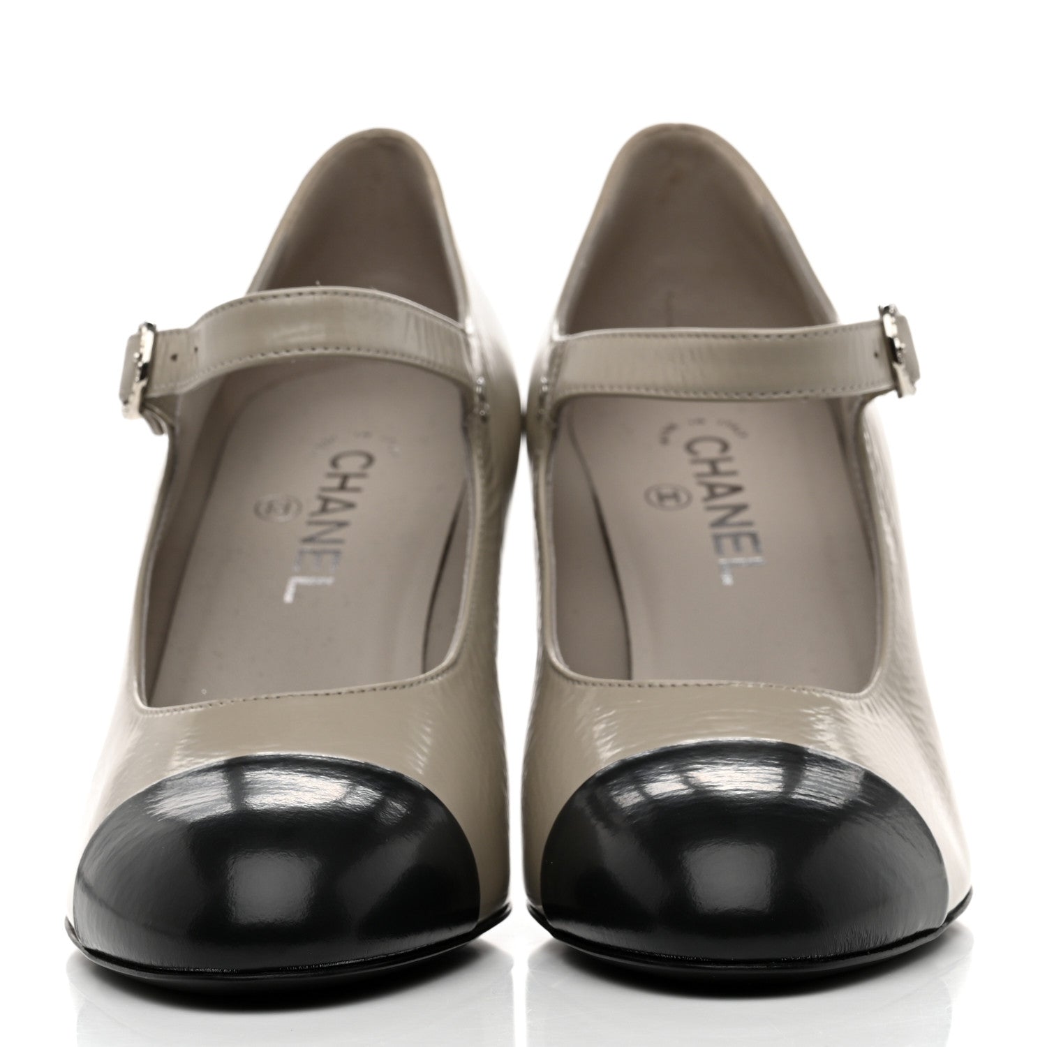 Chanel Lambskin Cap Toe Mary Jane Pumps 41 Beige Black 2 of 8