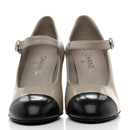 Chanel Lambskin Cap Toe Mary Jane Pumps 41 Beige Black 2 of 8