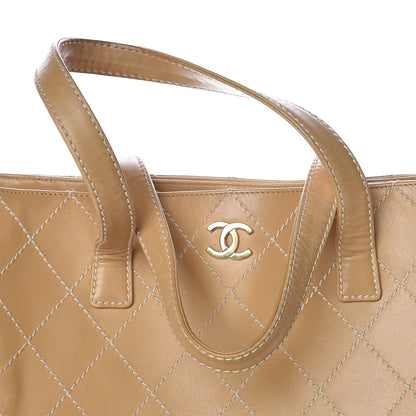 Chanel Calfskin Contrast Stitch Surpique Tote Beige 10 of 14