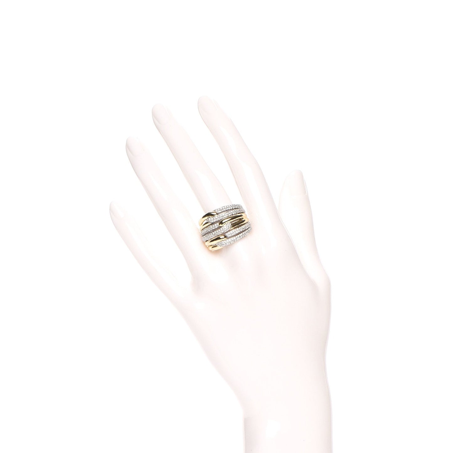 Sterling Silver 18K Yellow Gold Diamond 19mm Labyrinth Triple Loop Ring 60.5 9.5