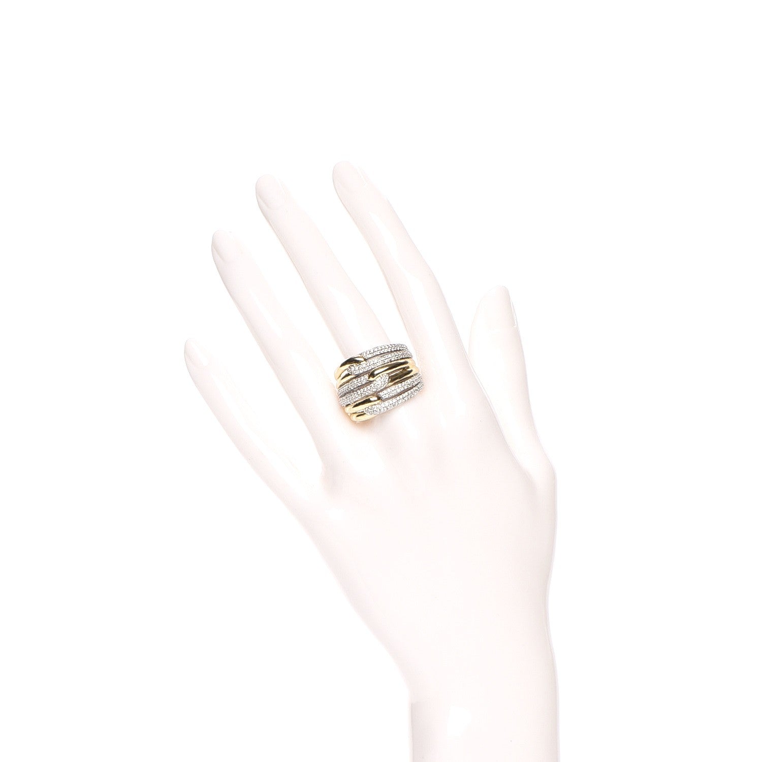 David Yurman Sterling Silver 18K Yellow Gold Diamond 19mm Labyrinth Triple Loop Ring 60.5 9.5 2 of 4