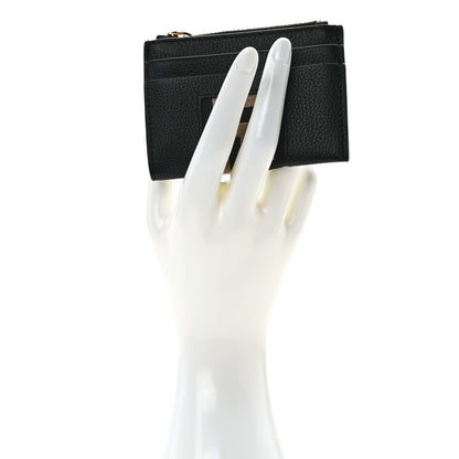Versace Grained Calfskin Ribbon Greca Zip Card Holder Wallet Black Gold 2 of 9