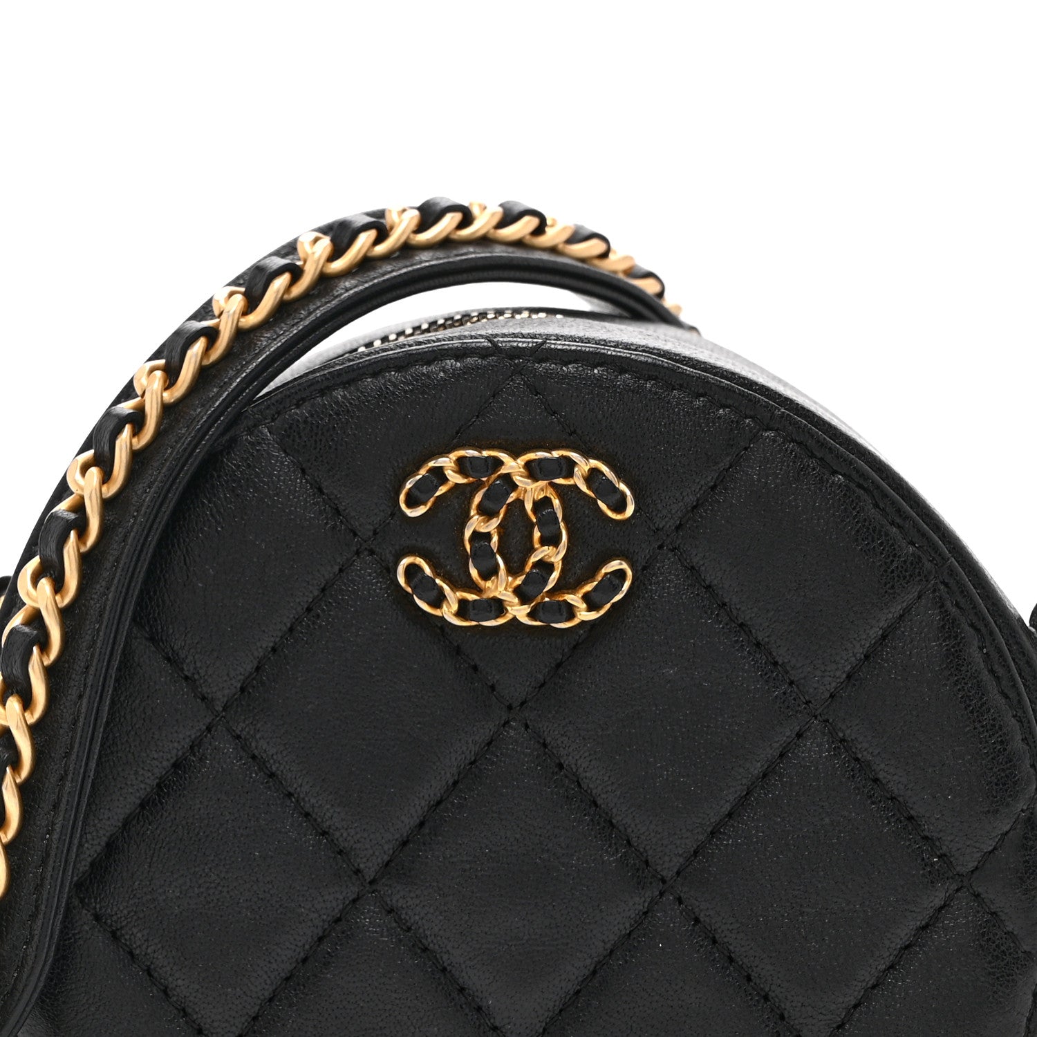 Chanel Goatskin Quilted Chanel 19 Round Clutch With Chain Black 8 of 10
