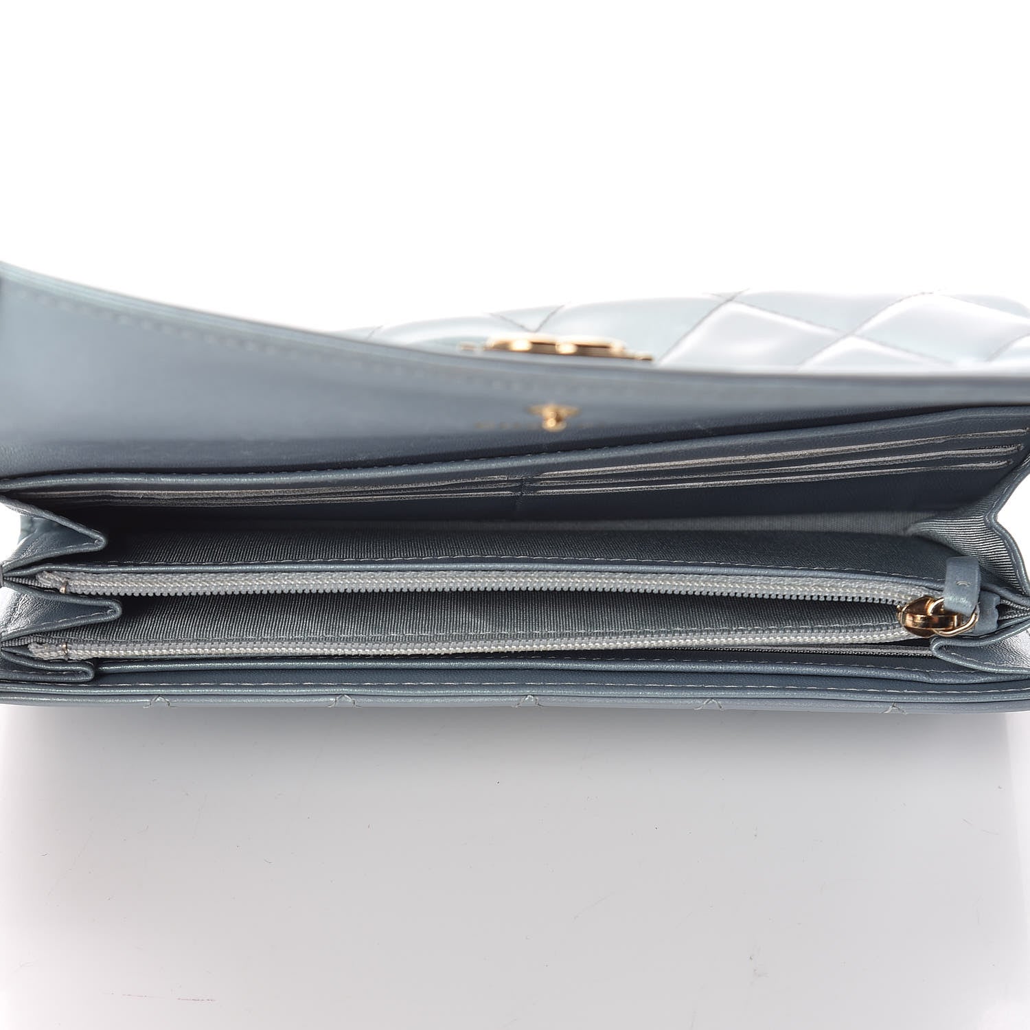 Chanel Metallic Patent Calfskin Quilted Boy Large Gusset Flap Wallet Light Blue 5 of 8