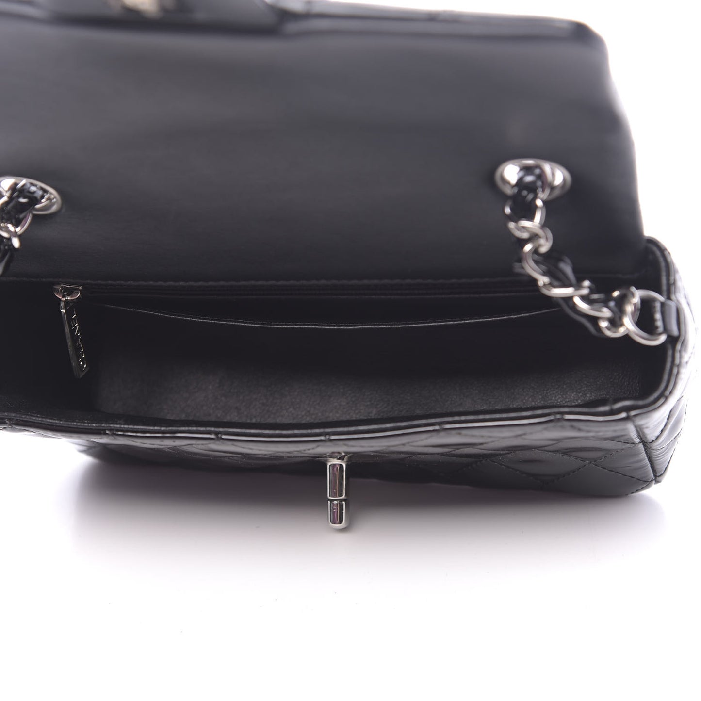 Patent Calfskin Quilted Mini Rectangular Flap Black
