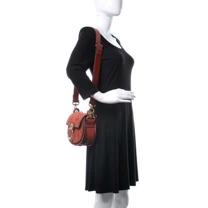 Chloe Suede Calfskin Quilted Embroidered Small Tess Bag Reddish Brown 2 of 7