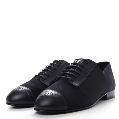 Chanel Calfskin Elastic Lace Up Cap Toe CC Loafers 36 Black 3 of 10