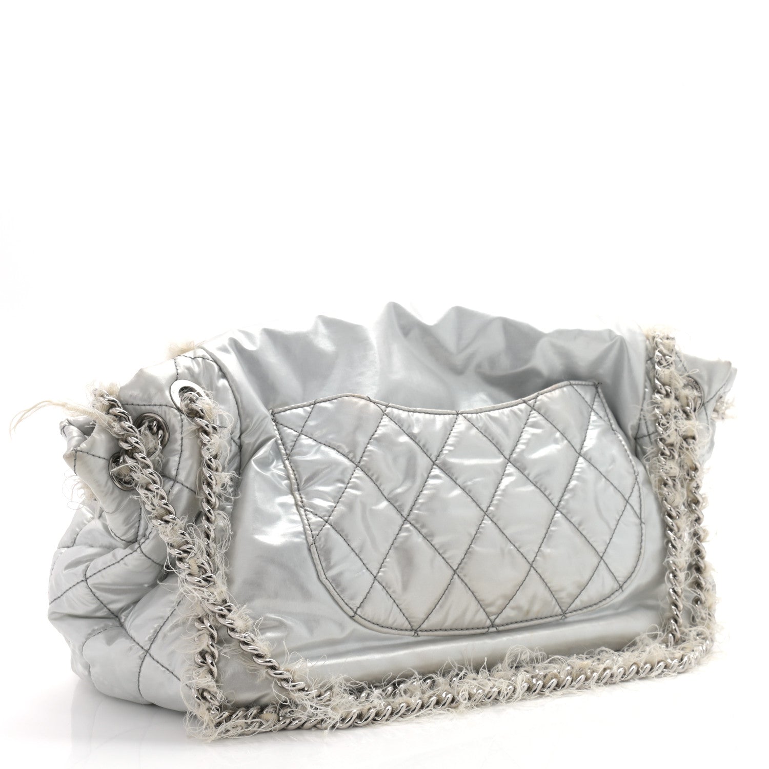 Chanel Vinyl Mohair Trimmed Accordion Arctic Polar Ice Flap Silver 3 of 10