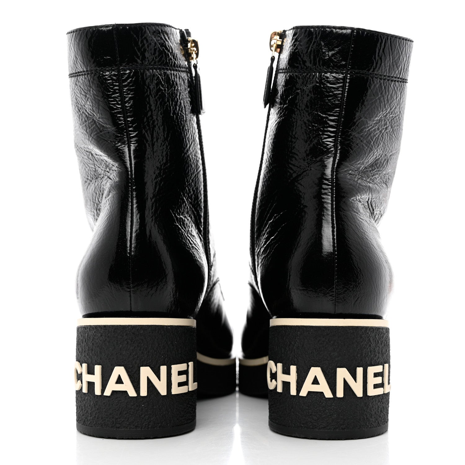 Chanel Shiny Crumpled Lambskin Lace Up Combat Boots 40.5 Black 6 of 9