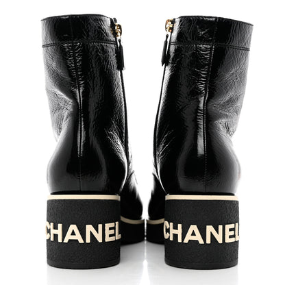 Chanel Shiny Crumpled Lambskin Lace Up Combat Boots 40.5 Black 6 of 9