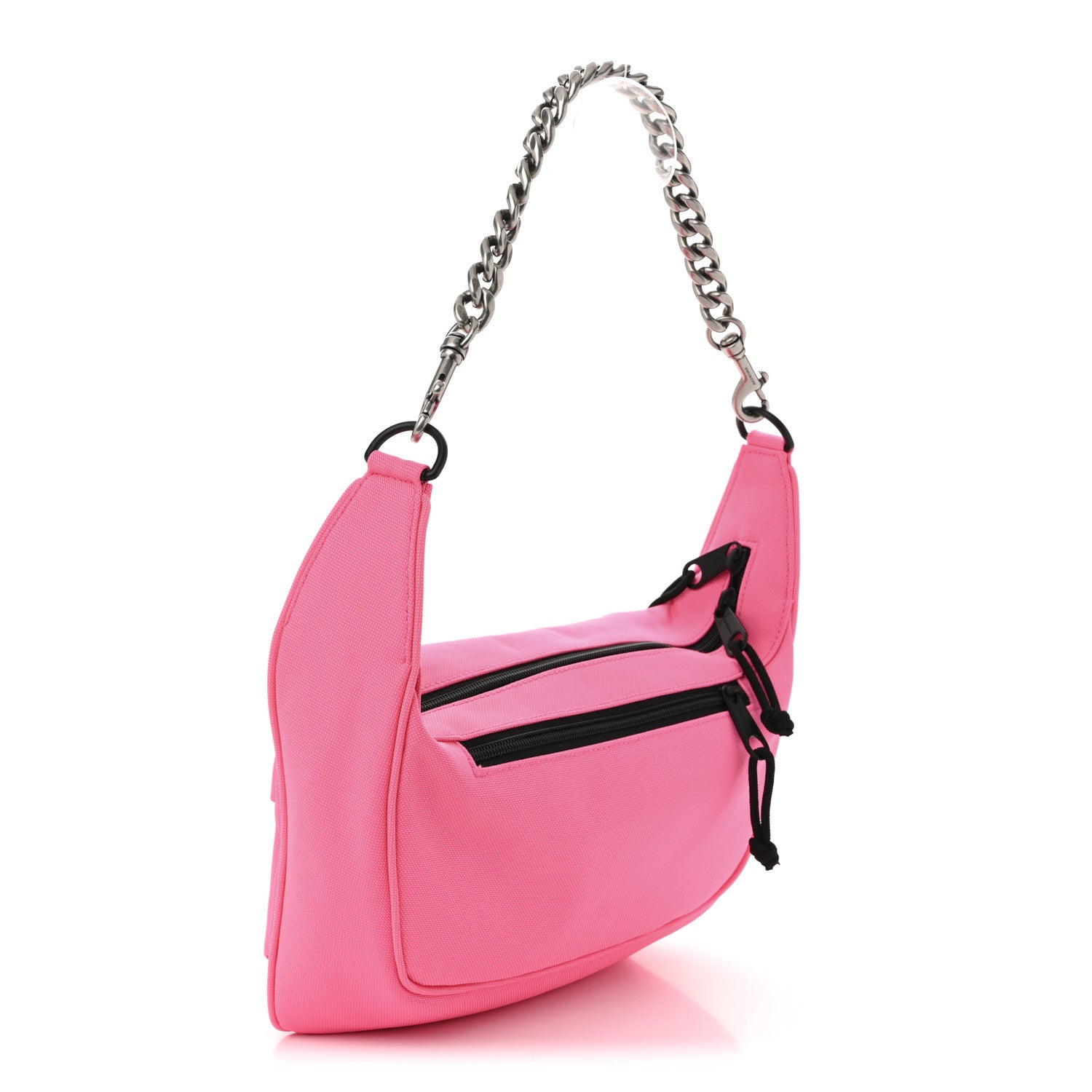 Balenciaga Recycled Sport Nylon Chain Logo Medium Raver Bag Black Fluo Pink Black 3 of 10
