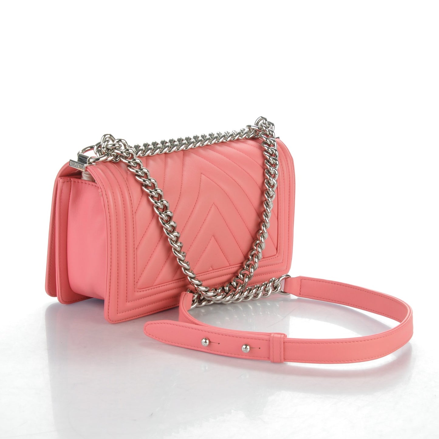 Calfskin Chevron Quilted Medium Boy Flap Pink