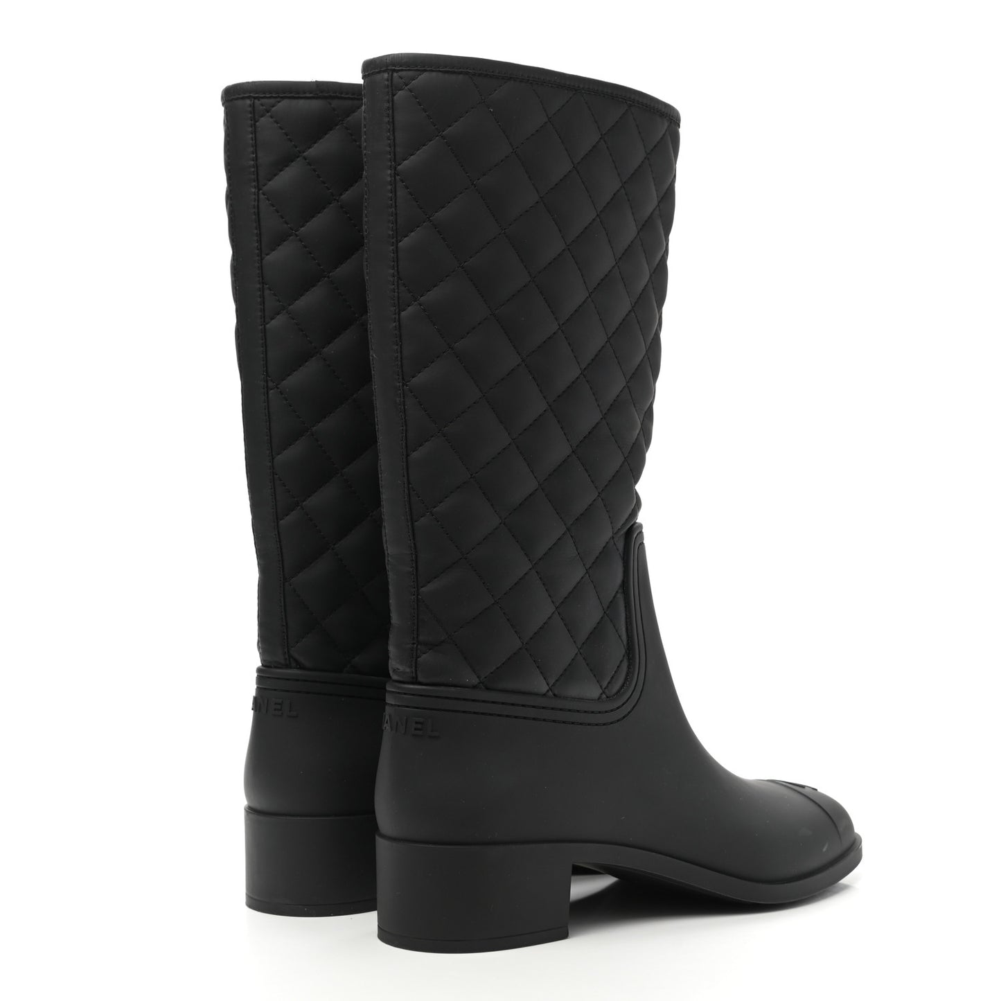 Rubber Quilted Rain Boots 41 Black