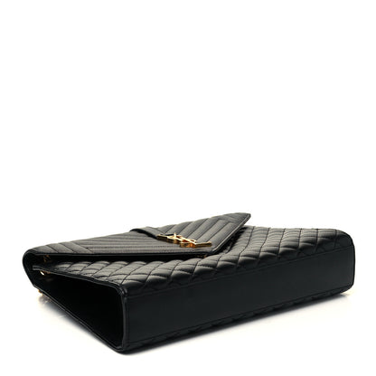 Saint Laurent Grain De Poudre Textured Mixed Matelasse Large Triquilt Monogram Satchel Black 3 of 7