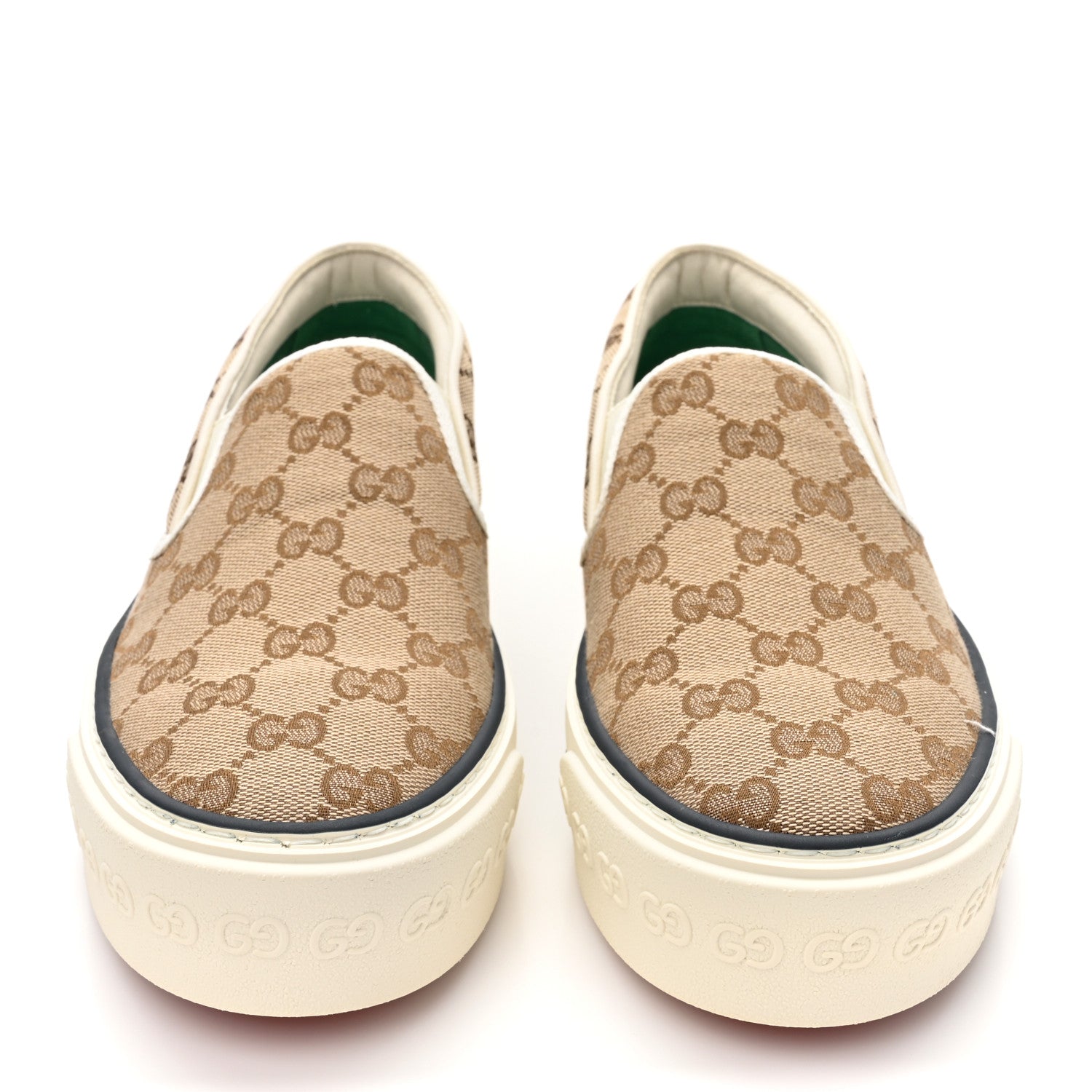 Gucci GG Monogram Womens 1977 Tennis Slip On 30mm Sneakers 38.5 Beige Ebony Mystic White 2 of 9