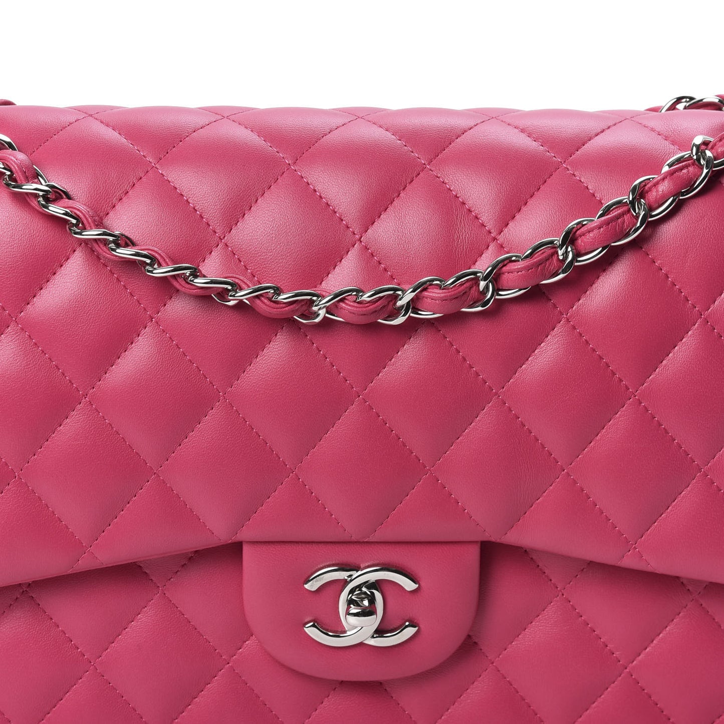 Lambskin Quilted Jumbo Double Flap Dark Pink