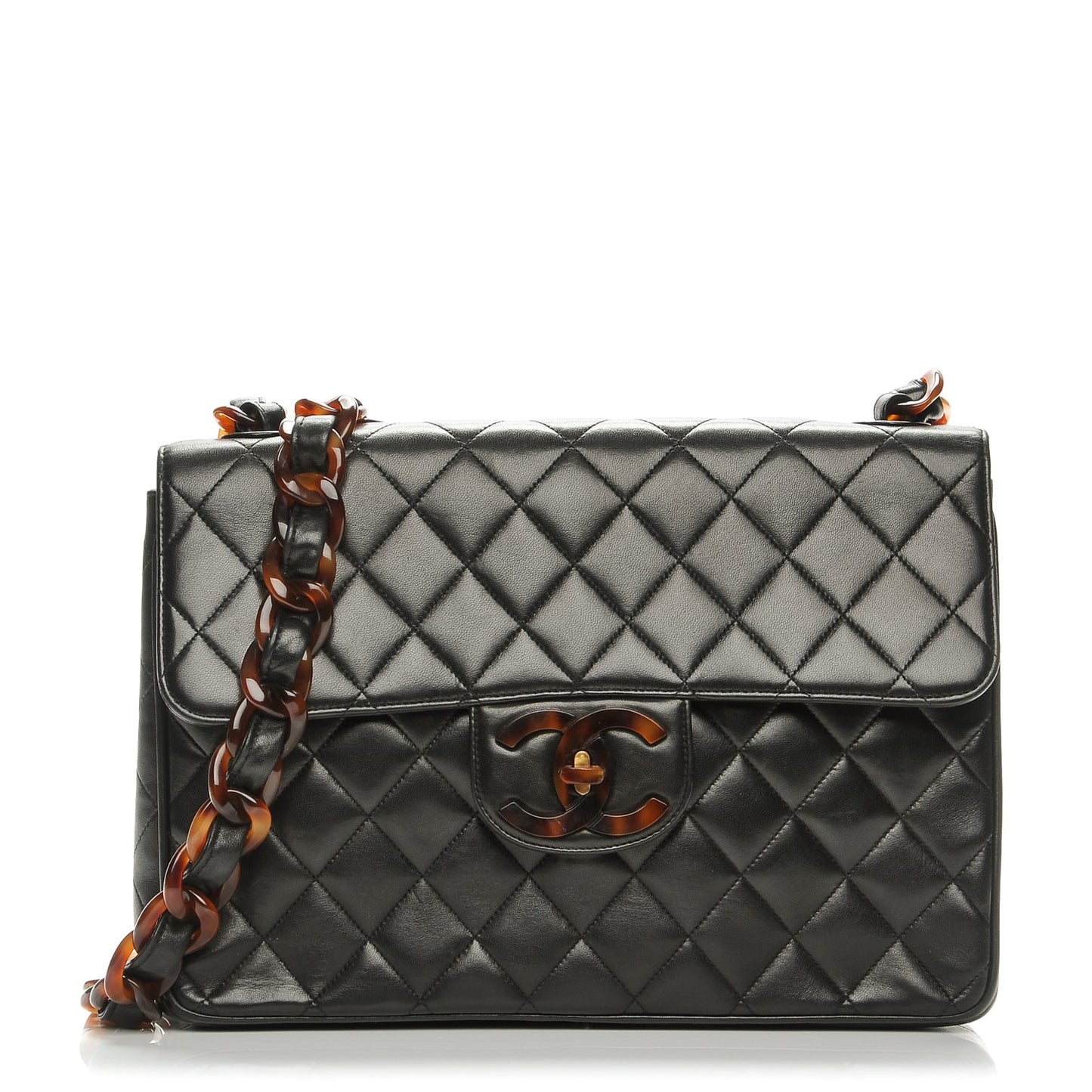Lambskin Quilted Bekko Jumbo Single Flap Black