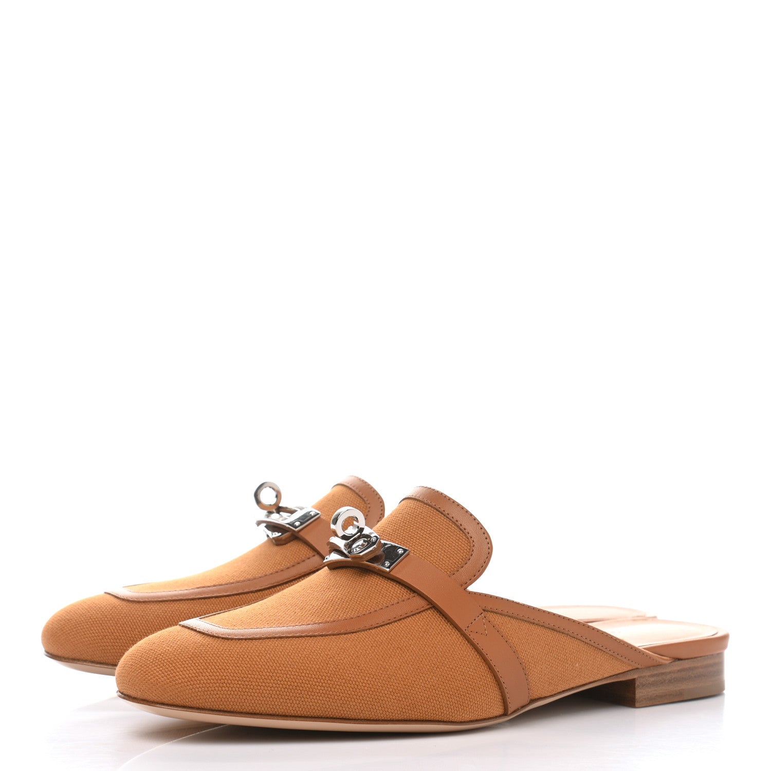 Hermes Cotton Canvas Calfskin Oz Mules 37 Naturel Beige Dore 3 of 8