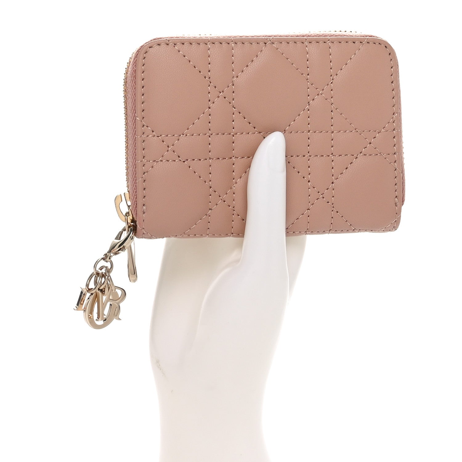 Christian Dior Lambskin Cannage Small Lady Dior Voyageur Coin Purse Rose Des Vents 2 of 9