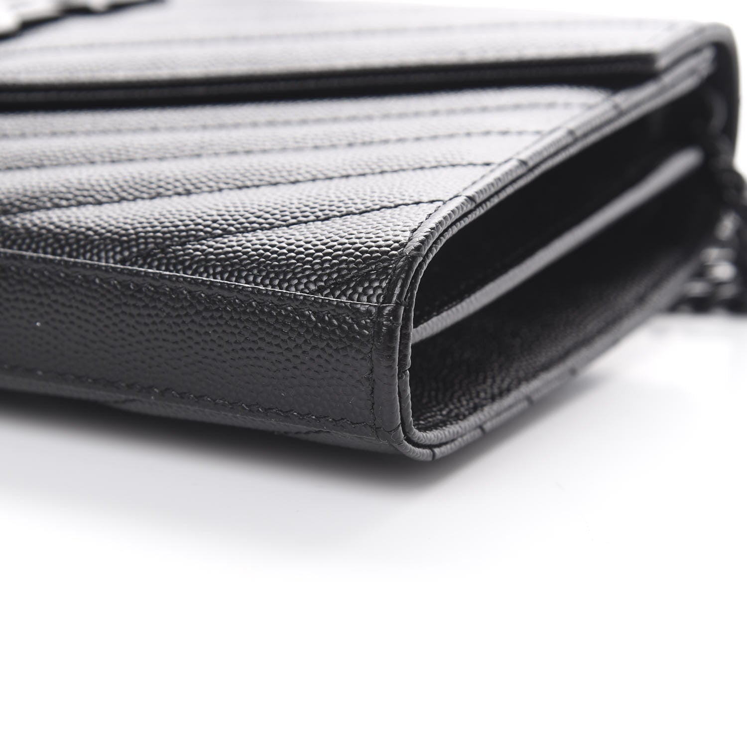 Saint Laurent Grain De Poudre Matelasse Chevron Monogram Chain Wallet Black 9 of 9