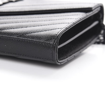 Saint Laurent Grain De Poudre Matelasse Chevron Monogram Chain Wallet Black 9 of 9