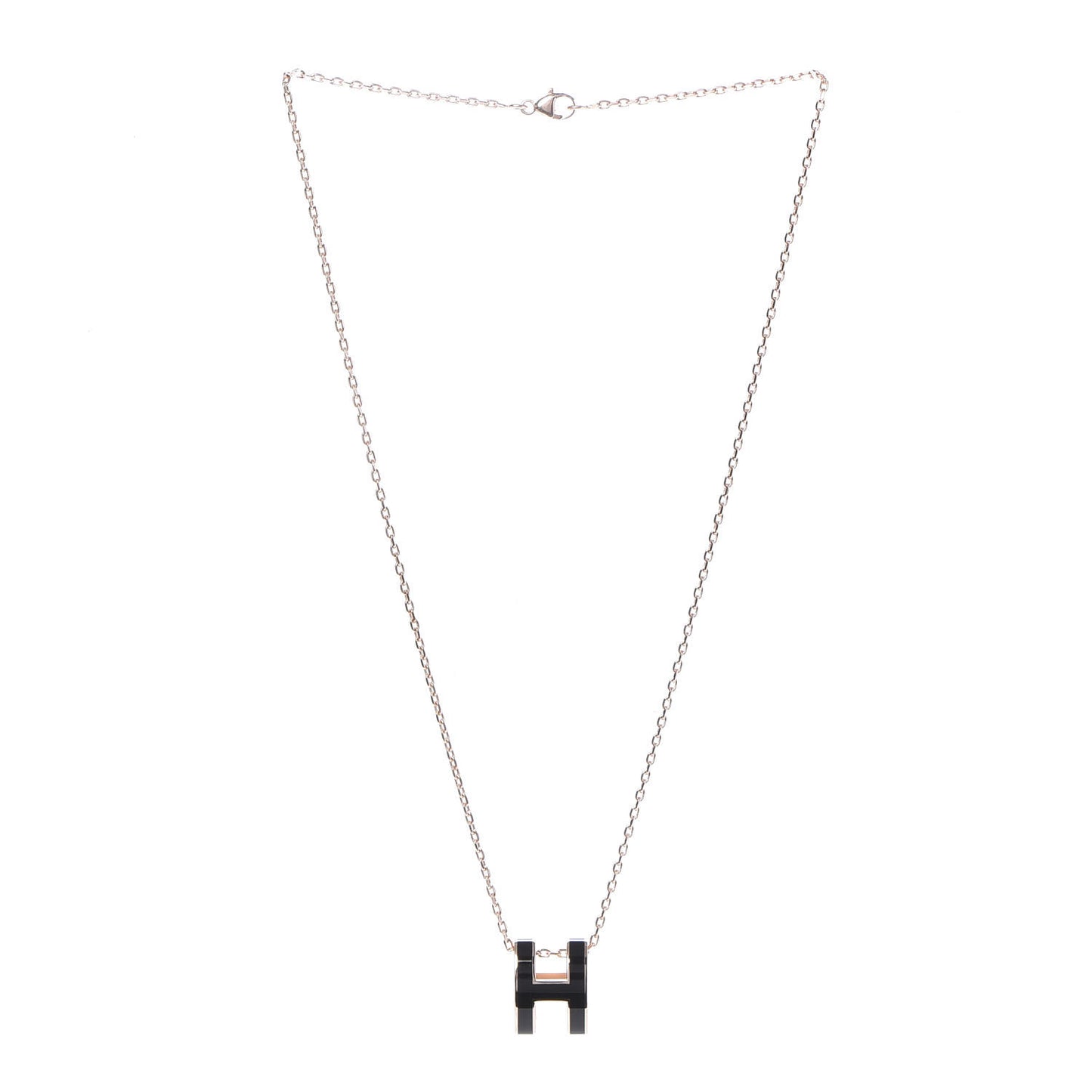 Lacquered Rose Gold Pop H Pendant Necklace Black