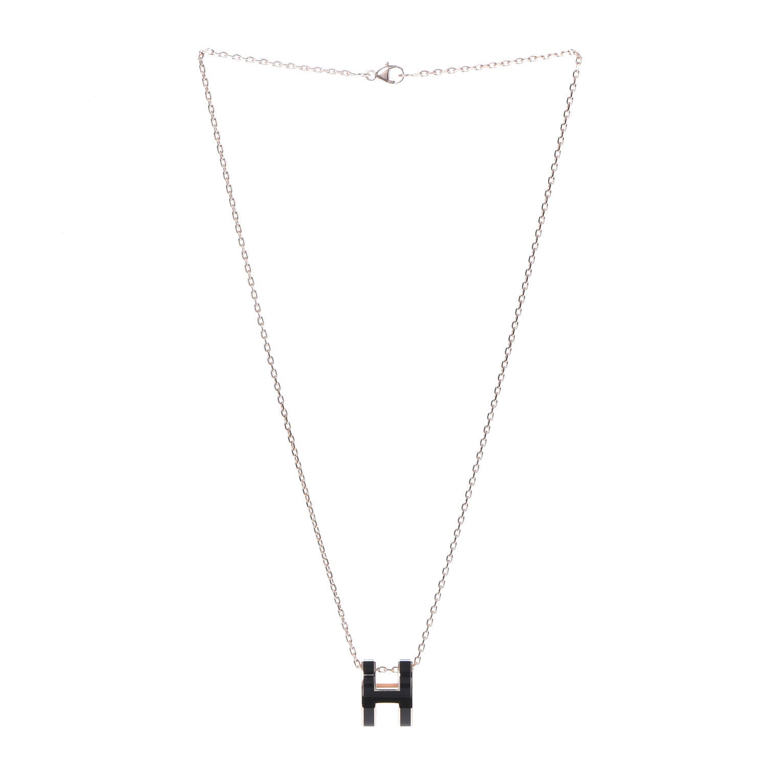 Hermes Lacquered Rose Gold Pop H Pendant Necklace Black 3 of 6