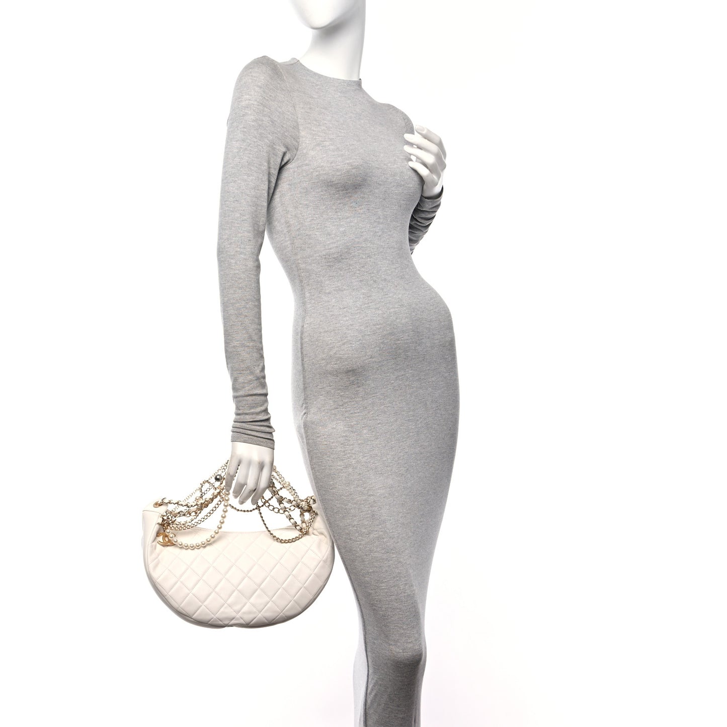 Lambskin Quilted All About Chains Hobo White