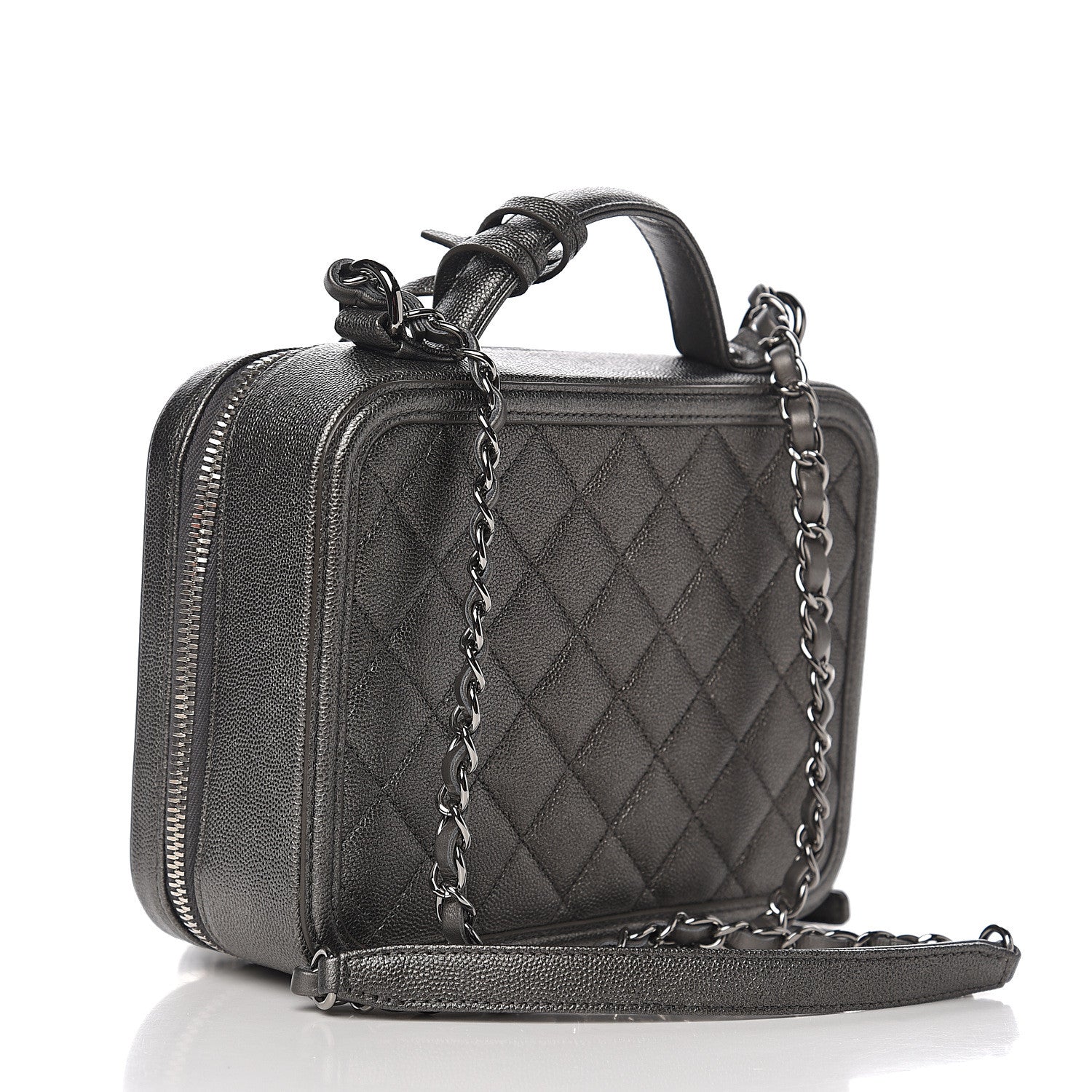 Chanel Metallic Caviar Quilted Medium CC Filigree Vanity Case Dark Silver 2 of 10